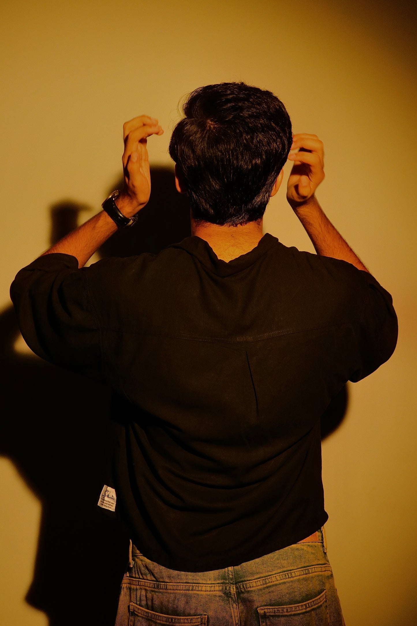 Unisex Embroidered Cuban Collar Shirt – Onyx Black