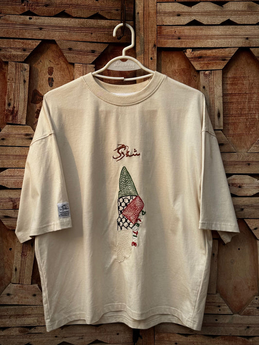 PALESTINE HAND EMBROIDERED DROP SHOULDER SHIRTS