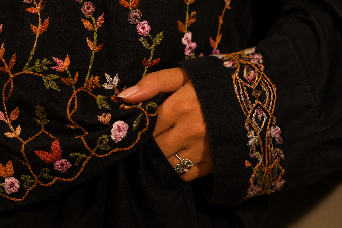 Ivory Botanical Embroidered Linen Shirt Set