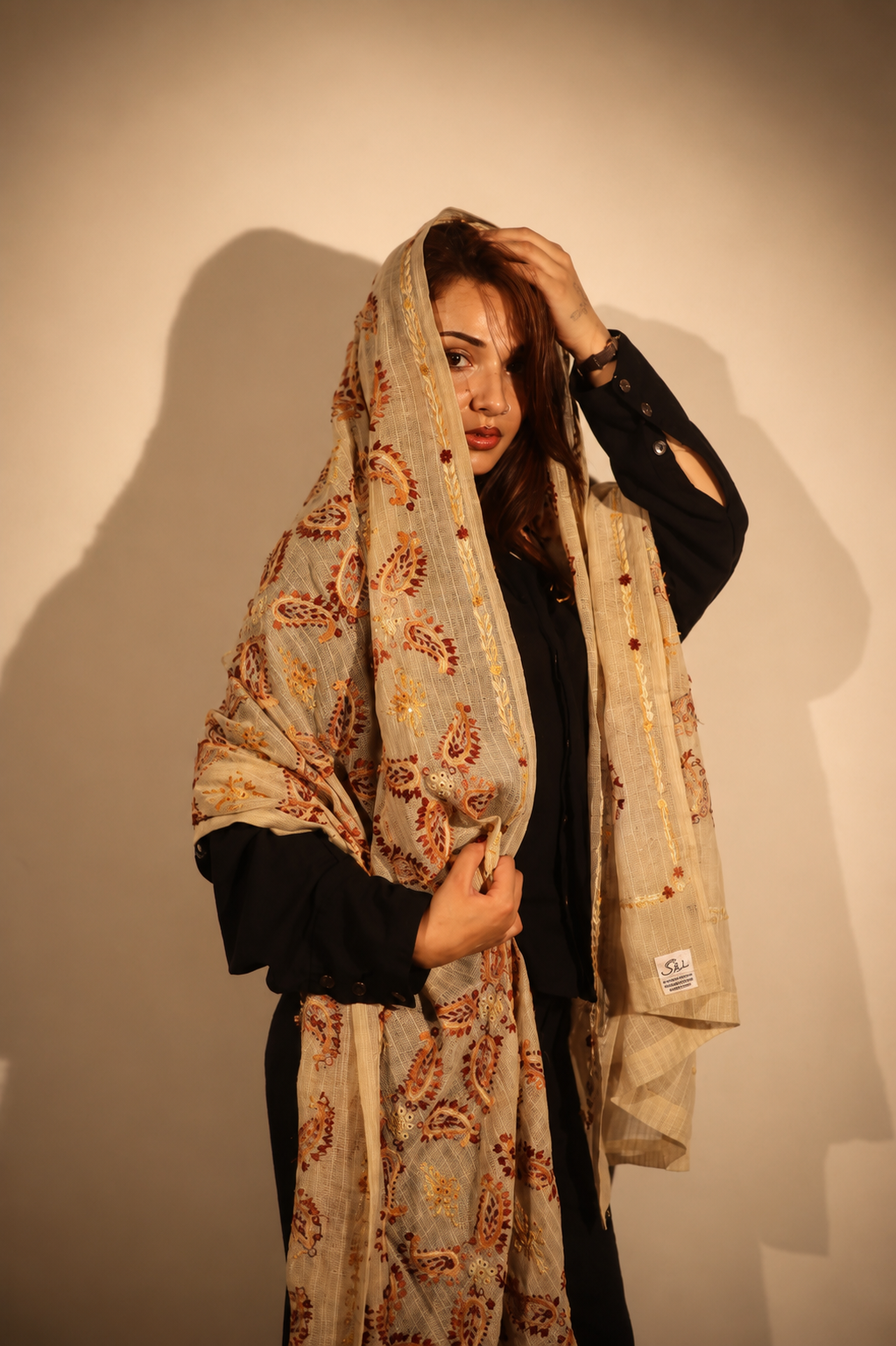 Warm Terracotta & Ivory Paisley Embroidered Dupatta