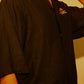 Unisex Embroidered Cuban Collar Shirt – Onyx Black