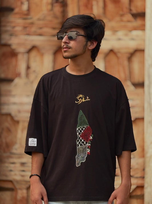 PALESTINE HAND EMBROIDERED DROP-SHOULDER SHIRTS