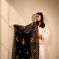 Midnight Sheer Embroidered Shawl – Feather & Floral Collection