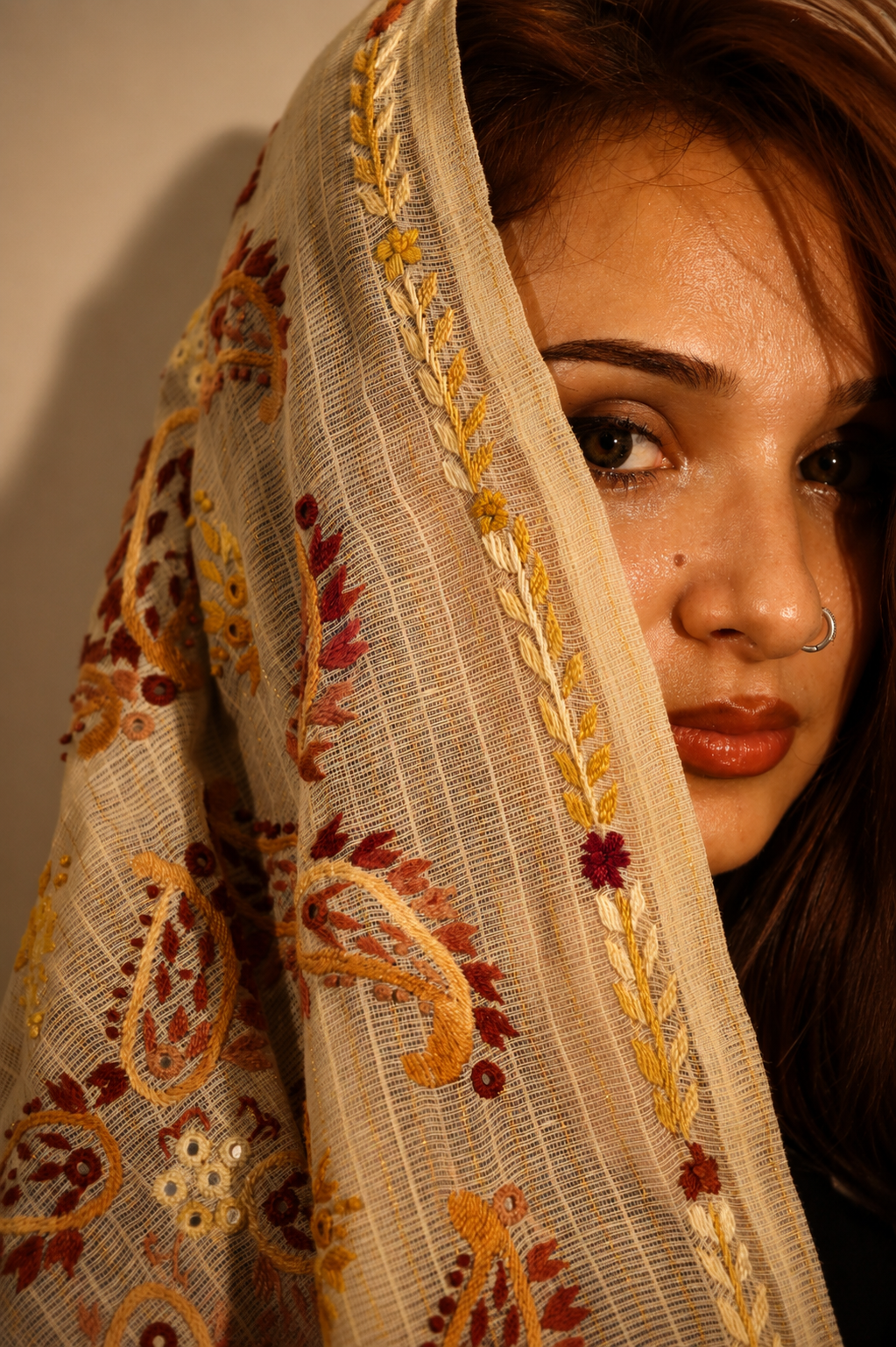 Warm Terracotta & Ivory Paisley Embroidered Dupatta