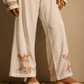 Ivory Embroidered Baggy Wide-Leg Trousers