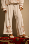 Ivory Embroidered Baggy Wide-Leg Trousers