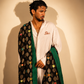 Black Metallic Jacquard Stole with Multi-Color Sunburst Embroidery