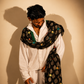 Black Metallic Jacquard Stole with Multi-Color Sunburst Embroidery
