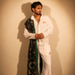 Black Metallic Jacquard Stole with Multi-Color Sunburst Embroidery