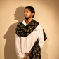 Black Metallic Jacquard Stole with Multi-Color Sunburst Embroidery