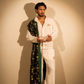 Black Metallic Jacquard Stole with Multi-Color Sunburst Embroidery