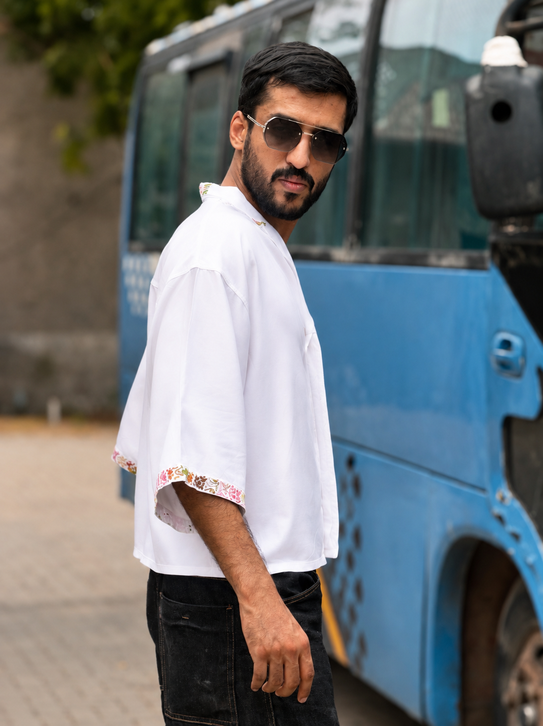 Ivory Placket & Cuff Embroidered Resort Shirt