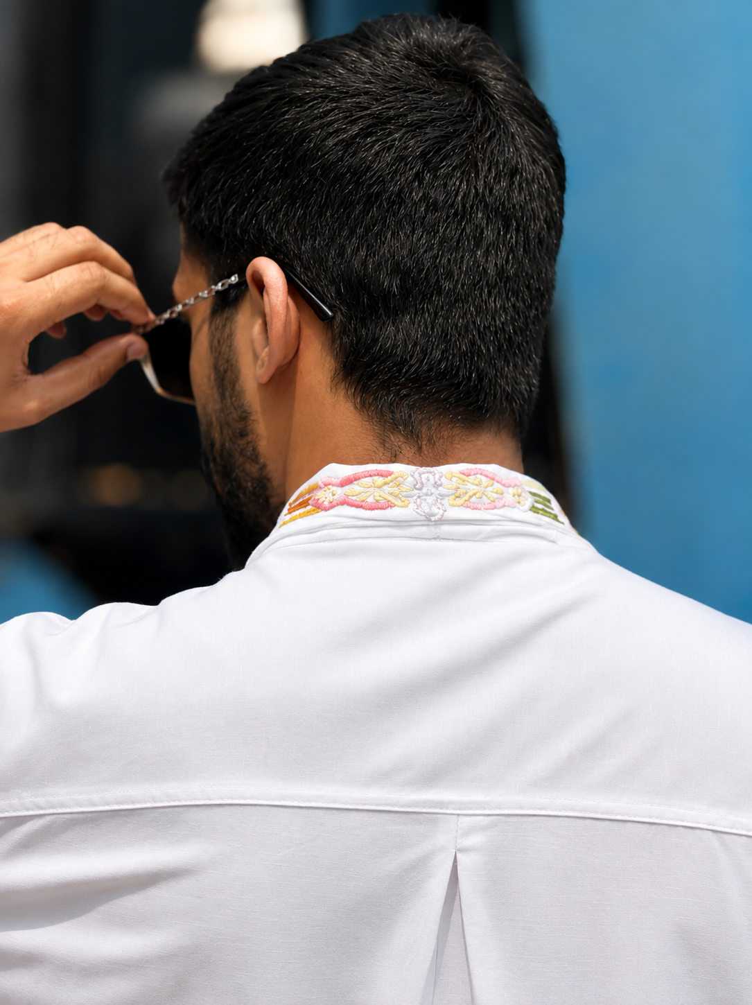Ivory Placket & Cuff Embroidered Resort Shirt