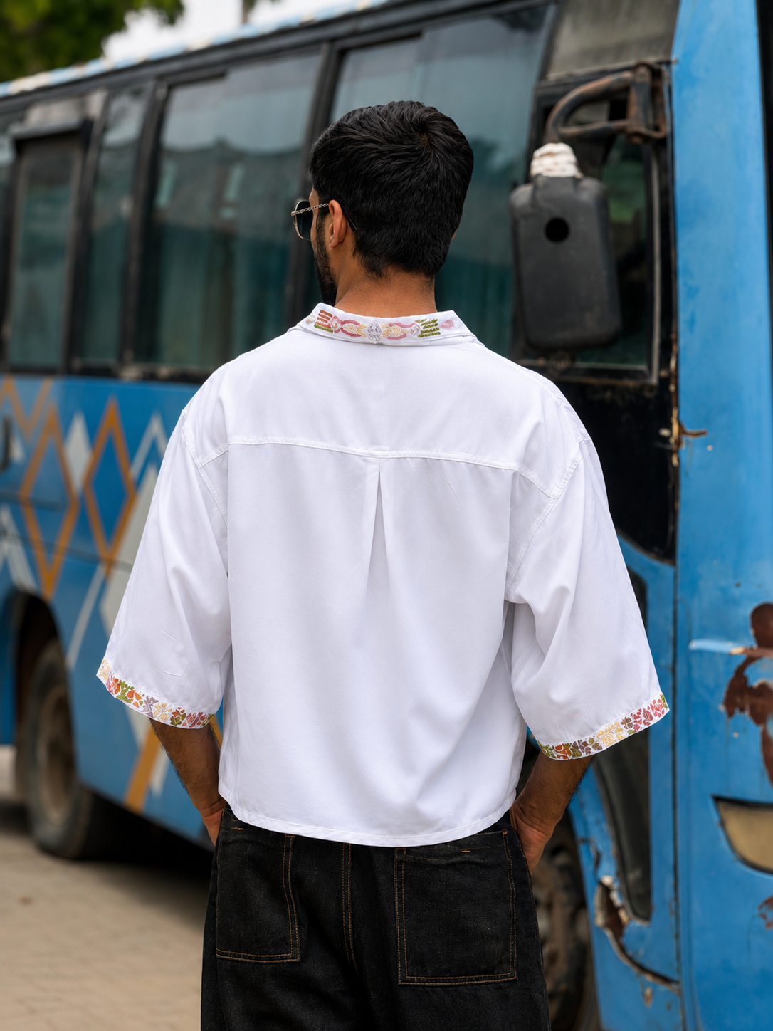Ivory Placket & Cuff Embroidered Resort Shirt