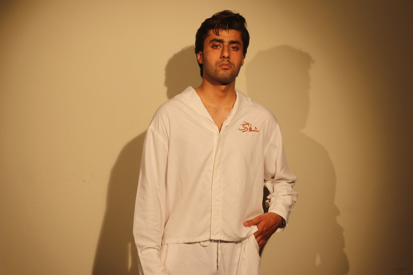Ivory Calligraphy Open-Collar Unisex Shirt