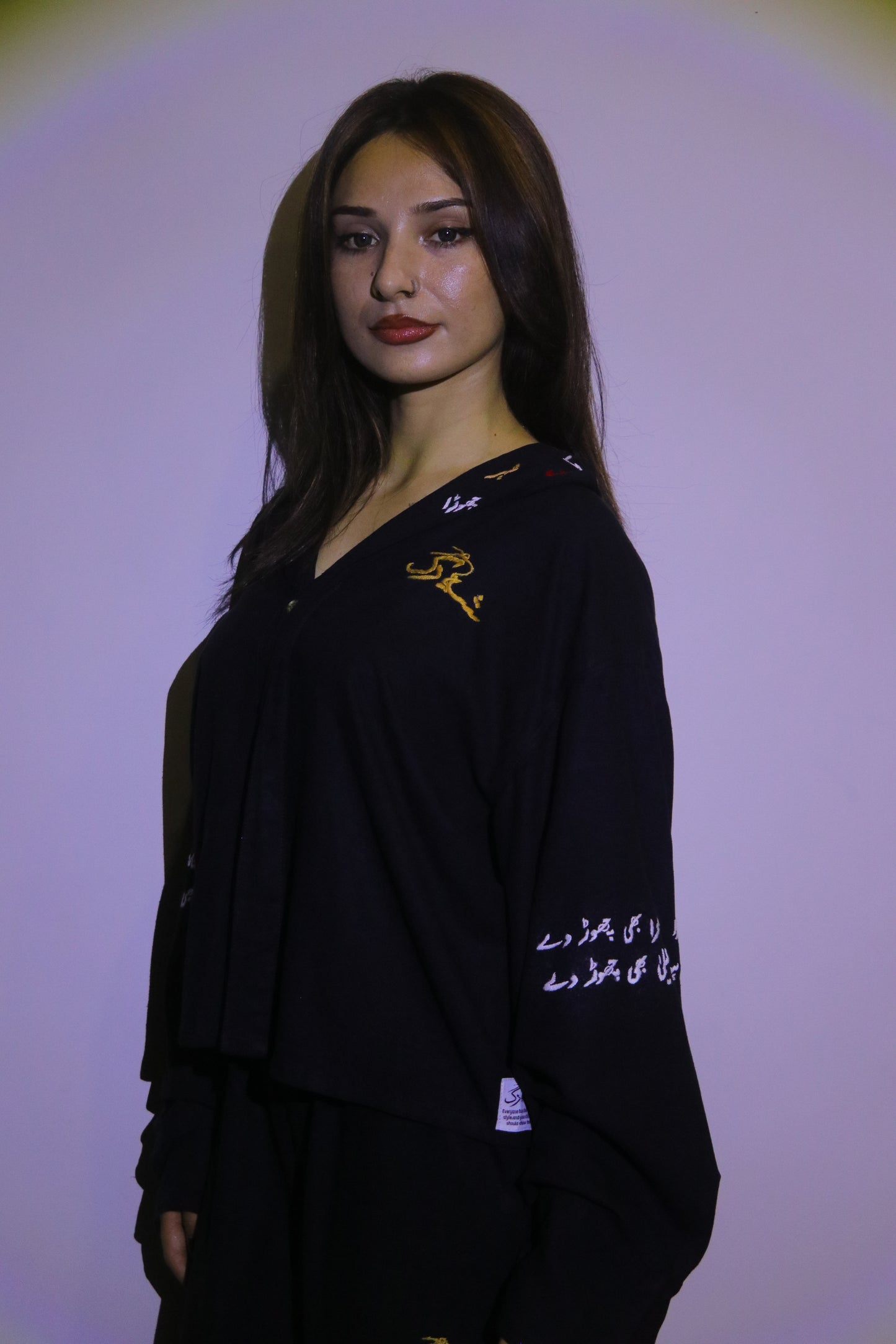 Midnight Black Urdu Calligraphy Embroidered Shirt