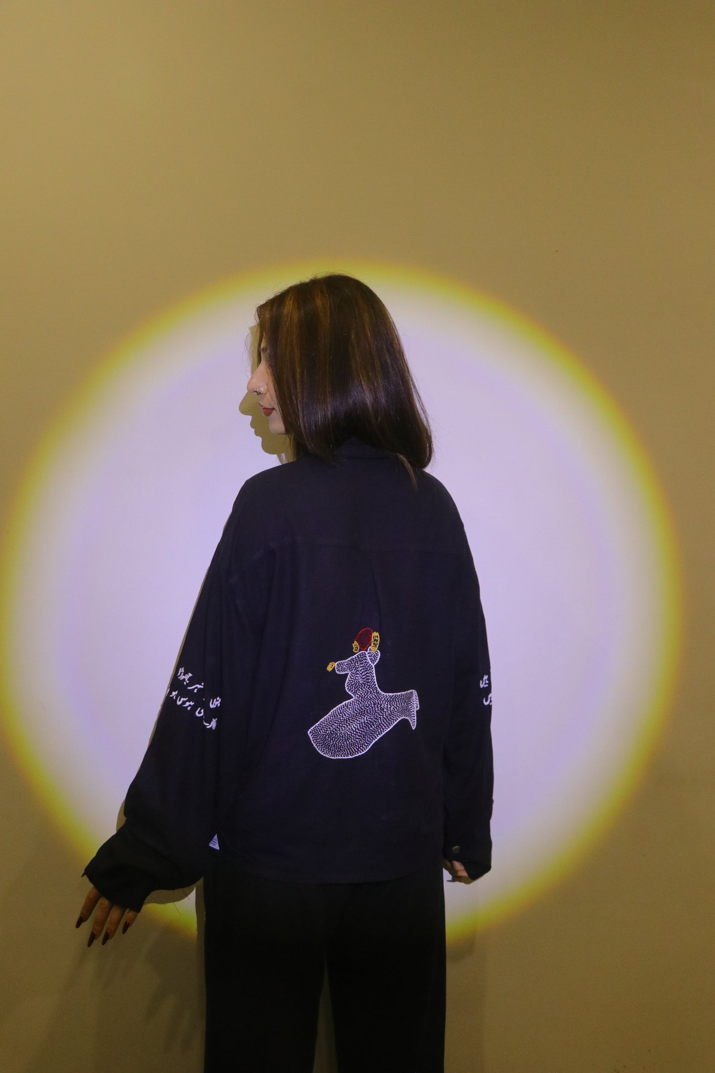 Midnight Black Urdu Calligraphy Embroidered Shirt